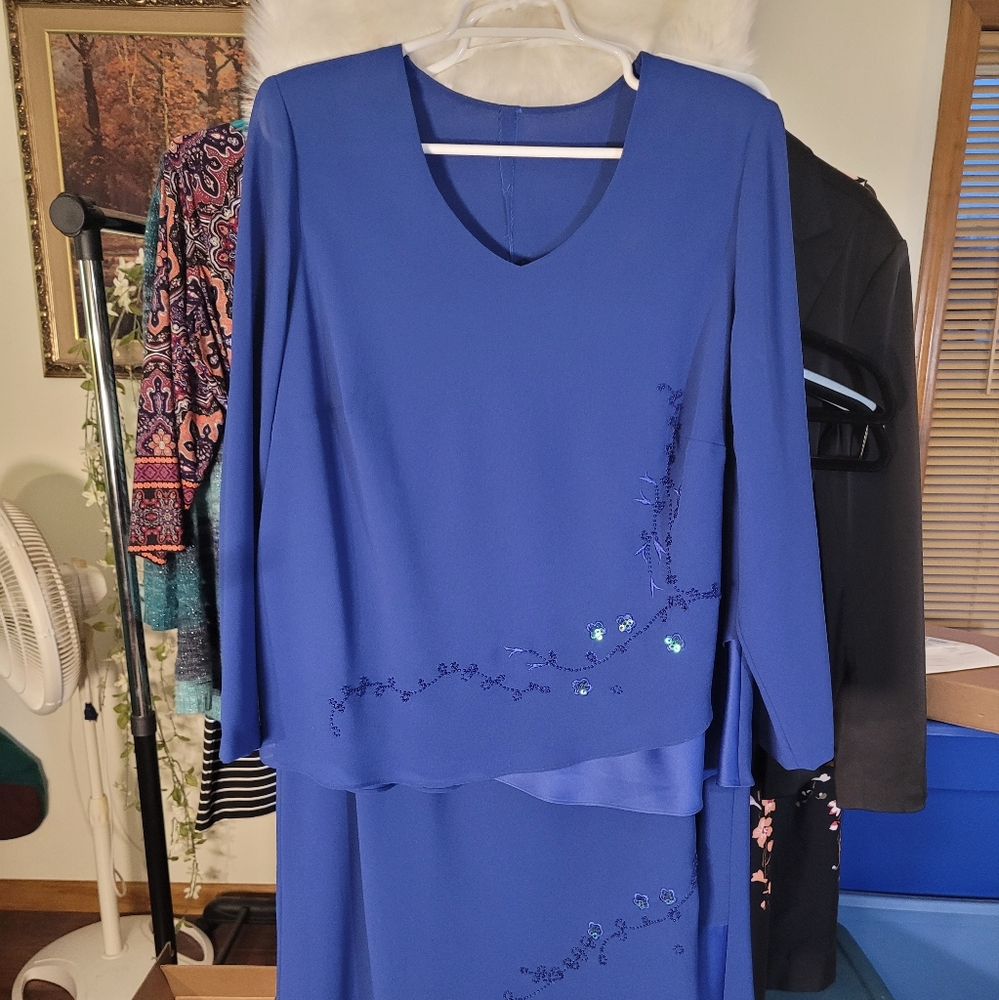Formal Blue Embroidered Dress Set